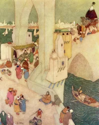 I byen Bagdad, illustrasjon fra «Sinbad Sjømannen»