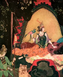 Layla holder en fugl av Edmund Dulac