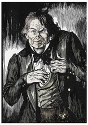 Mr Hyde etter å ha tatt motgiften blir til Dr Jekyll, Illustrasjon av Edmund Joseph Sullivan (1869-1933) for romanen L'Etrange Cas du dr Jekyll et de Mr Hyde" av Robert Louis Stevenson (1850-1894) 1927 (Mr Hyde, har tatt motgiften, vender tilbake 