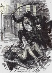 Mr Hyde-morder Sir Danvers Carew, illustrasjon av Edmund Joseph Sullivan (1869-1933) for romanen L'Etrange Cas du dr Jekyll et de Mr Hyde" av Robert Louis Stevenson (1850-1894) 1927 (Mr Hyde klubber Sir Danvers Carew til død "" med ae-li