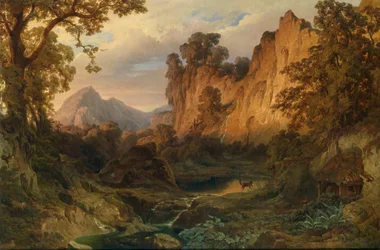 Edmund von Wörndle Romantisk landskap i kveldslys 1859