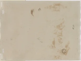 Skisse av en mann med løftet arm og skisse av en hjelm, 1878.