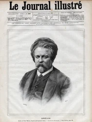 Alfred Grevin (1827-1892) skulptør, tegneserieskaper, tegneserieskaper, tegneserieskaper og designer av franske teaterkostymer - Gravering av Navellier etter Nadars bilde i "The Illustrous Journal" fra 1892
