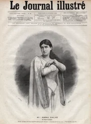Portrett av Emma Calve (Rosa Noemie Emma Calvet de Roquet, dit) (1858-1942), fransk sopran - Gravering av Navellier i "The Illustrous Journal" fra 1892