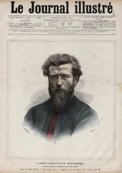 Portrett av Paul Crampel (1864-1891), fransk oppdagelsesreisende av Sentral-Afrika - Gravering av Navellier i "The Illustrous Diary"" fra 1891