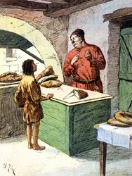 En baker i middelalderen, ca. 1900 (gravering)
