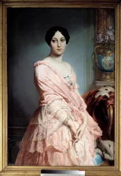 Portrett av Madame F. Maleri av Édouard Dubufe (1820-1883). 19. århundre. Mål 1,3 x 0,89 m. Paris, Musée d
