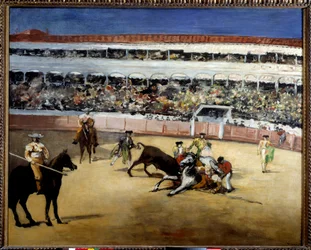 Okser kjemper. Representasjon av en tyrefekting. Maleri av Edouard Manet (1832-1883)
