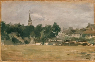 Landskap med en landsbykirke, tidlig på 1870-tallet