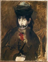 Portrett av Berthe Morisot iført slør (olje på lerret)