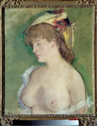Blondinen med toppløs maleri av Edouard Manet (1832-1883)