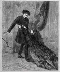 Edmond Dantès og Mercedes - Gravering av Riou, i «Greven av Monte Cristo» (Monte-Cristo) av Alexandre Dumas père (1802-1870), utg. Jules Rouff & Cie