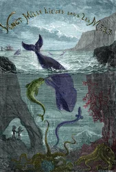 Gravering av boken av Jules Verne «Tjue tusen lieues sous les mers» (Tjue tusen - 20 000 - 20 000)
