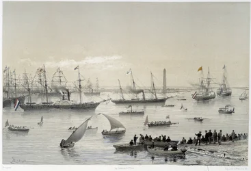 Inntreden av suverenen i Suez-kanalen ved Port Said i "" Innvielse av Suez-kanalen av G. Nicole. 1869