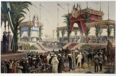 La Tribune des suvereigns i "" Innvielse av Suez-kanalen av G. Nicole. 1869