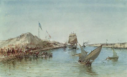 Skipsfart på Suezkanalen, fra et suveniralbum til minne om keiserinne Eugénies (1826-1920) reise ved innvielsen i 1869
