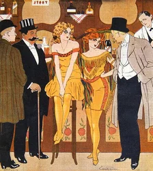Karikatur av prostituerte med kundene sine, fra Le Rire