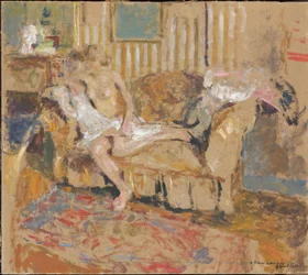Naken i den stripete salongen, ca. 1905.
