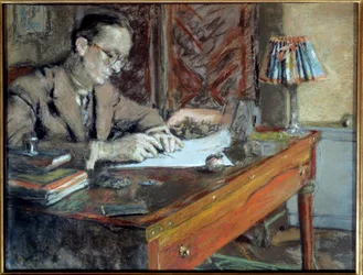 Portrett av Jean Giraudoux (1882 - 1944), fransk forfatter, 1900-tallet. Paris, fransk komedie (olje på lerret)