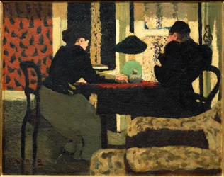 To kvinner under en lampe (maleri på lerret)