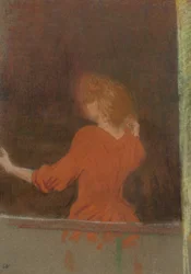 Kvinne i rødt, ca. 1890-91 (pastell på papp)