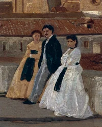 Terrassen, av Edoardo Dalbono (1841-1915), olje på panel, 45x30 cm. Detalj.
