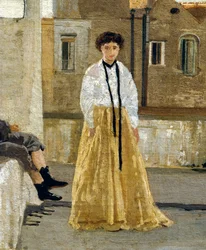 Terrassen, av Edoardo Dalbono (1841-1915), olje på panel, 45x30 cm. Detalj.