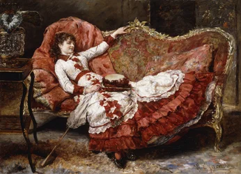 En elegant dame i en rød kjole,
