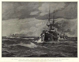The Imperial Tour, HMS Ophir, eskortert av HMS Juno og HMS St George, i Det indiske hav