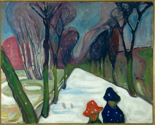 Allé i snøen (olje på lerret)