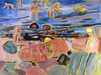 Garcons se baignant - Boys bathing par Munch, Edvard (1863-1944). Olje på lerret, størrelse: 68x90