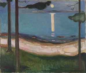 Måneskinn, nordisk landskap. Maleri av Edvard Munch (1863-1944), 1895. Mål: 93 x 110 cm. Oslo, Nasjonalgalleriet