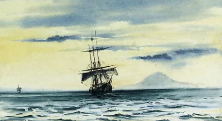Det siste synet av Mount Discovery: SS. "Morning" og "Terra Nova" etter "Discovery" ut av McMurdo Strait, 19. februar midnatt, 1904