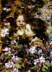 Two Girls Amongst Blossoms (olje på lerret)