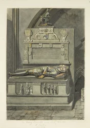Monument til Sir Henry Newton og Lady Newton i Bristol Cathedral (blyant og akvarell på papir)