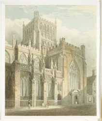 North View of Bristol Cathedral (blyant og akvarell på papir)