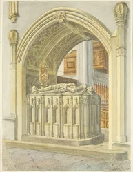 Tomb of Robert Fitzharding, død 1170, i Bristol Cathedral (blyant og akvarell på papir)
