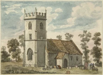 Ukjent kirke, kanskje Compton Greenfield, ca. 1823 (blyant og akvarell på papir)