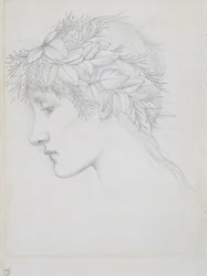 Hode kronet med blader, ca. 1897 (blyant på papir)