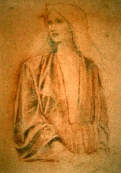Portrait of a girl - Study for Arthur in Avalon, ca. 1890 (sangvinsk kritt og blyant på rødt papir)