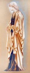 Studie av en drapert figur (gouache, blekk og kroppsfarge på papir)
