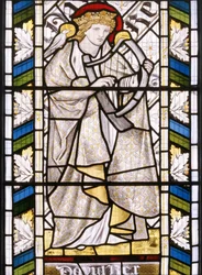Kong David, detalj fra østvinduet, 1866 (farget glass)