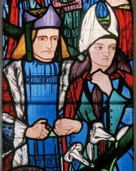 Salomo og dronningen av Saba, 1857 (farget glass)