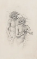 Studie av to mannlige nakenbilder til «Arthur i Avalon», ca. 1885
