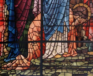 The Crucifixion Window, detalj, Mary Magdalene, 1888 (farget glass)