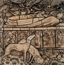 The Tomb of Tristram and Iseult, tegneserie for glassmalerier, 1862