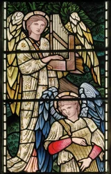 Wilden, All Saints, Morris & Co., Edward Burne-Jones, John Henry Dearle (1859-1932), Angels Of Paradise, Angel Musicians, detalj, 1902-1914, Louisa, Alfred, The Baldwins, statsminister, metodist, Wo