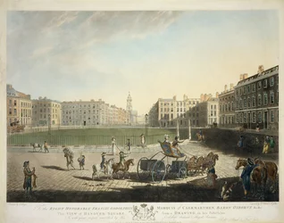 Hanover Square, gravert av Robert Pollard (1755-1838) og Francis Jukes (1747-1812) 1787 (se også 20864)