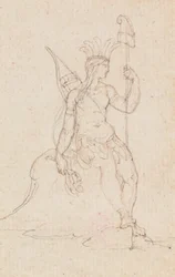 An Allegory of America Carrying the Cap of Liberty, ca. 1760-1848 (penn, svart blekk, grafitt og rødt kritt)