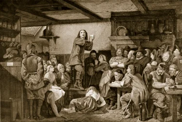 George Fox forkynner i en taverna, ca. 1650